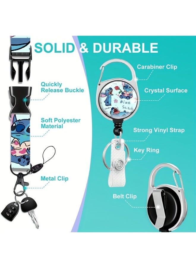 Disney A 3-in-1 Disney Stitch logo plastic ID holder with guitar, featuring a lanyard, retractable ID roll, keychain, and extension chain - suitable for workers, students, bus drivers, doctors, nurses, and more. - Image 4